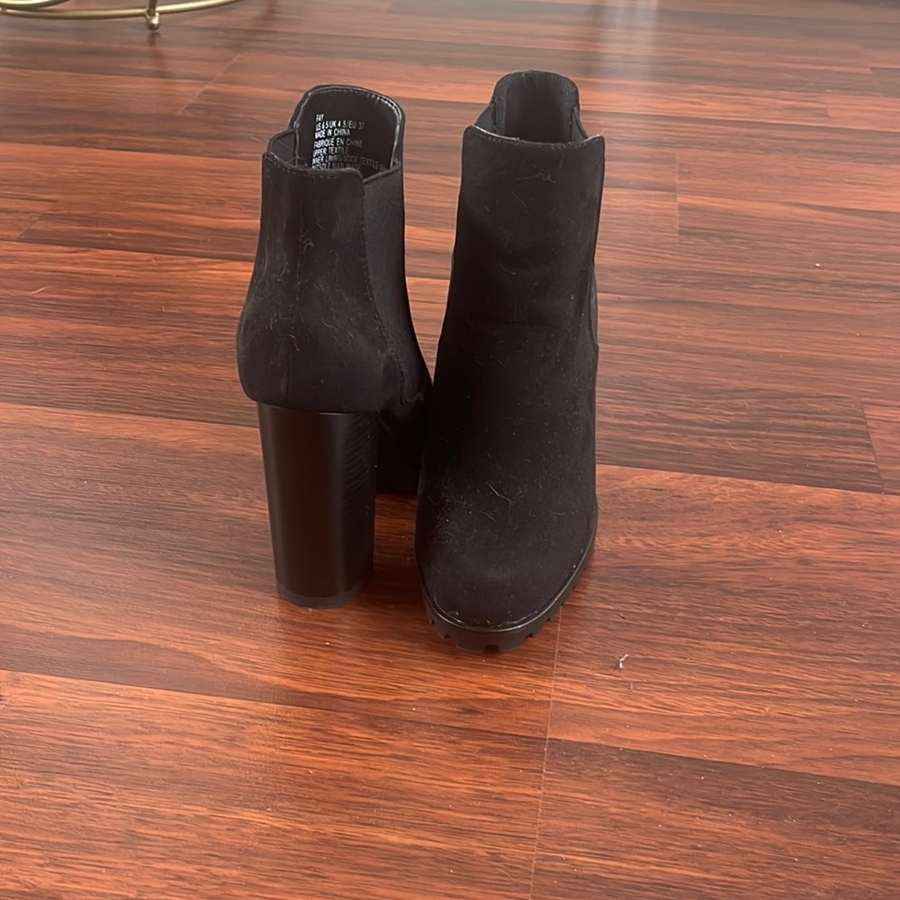 Just fab black suede booties with heel